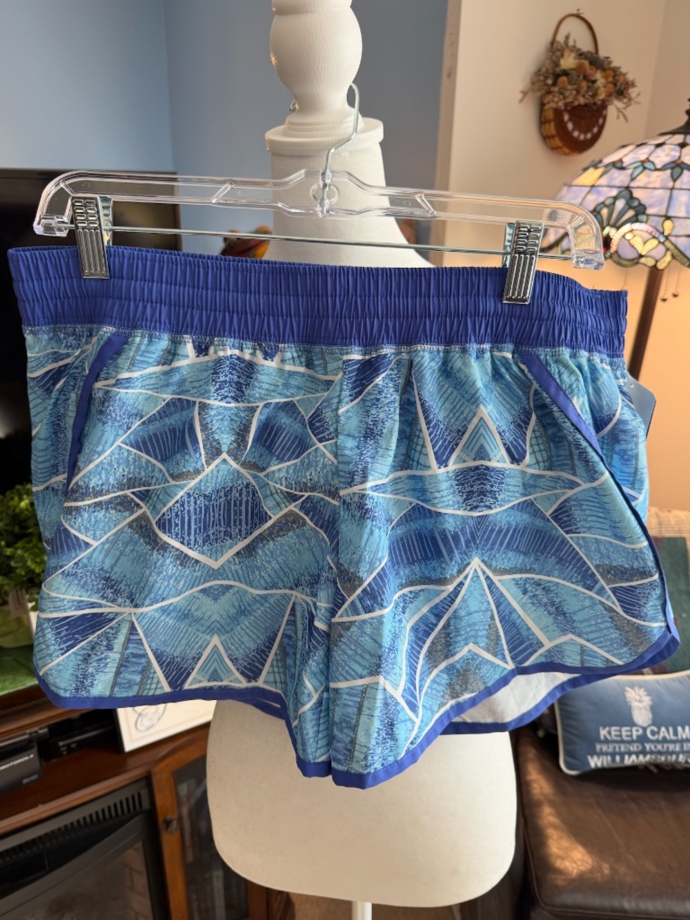 Champion C9 Blue Geometric Print Duo Dry Running Shorts NWT